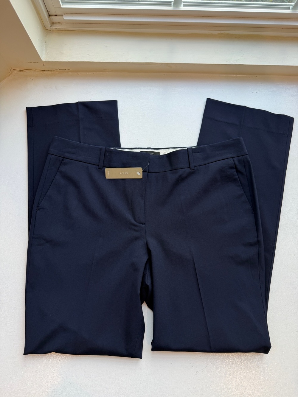 J. Crew Bi Stretch Wool Dress Pants Navy Straight Leg Size 14